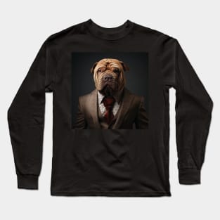 Chinese Shar-Pei Dog in Suit Long Sleeve T-Shirt